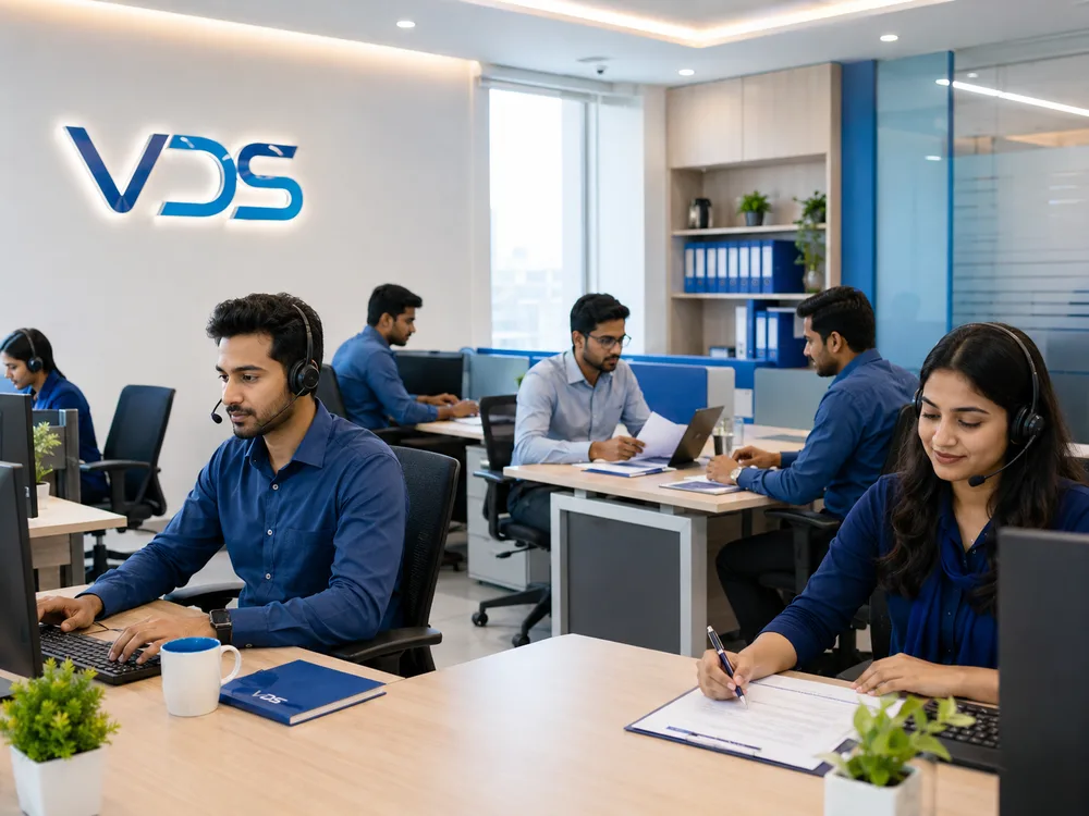 The VDS support team working at desks inside the VDS office in Uttara, Dhaka